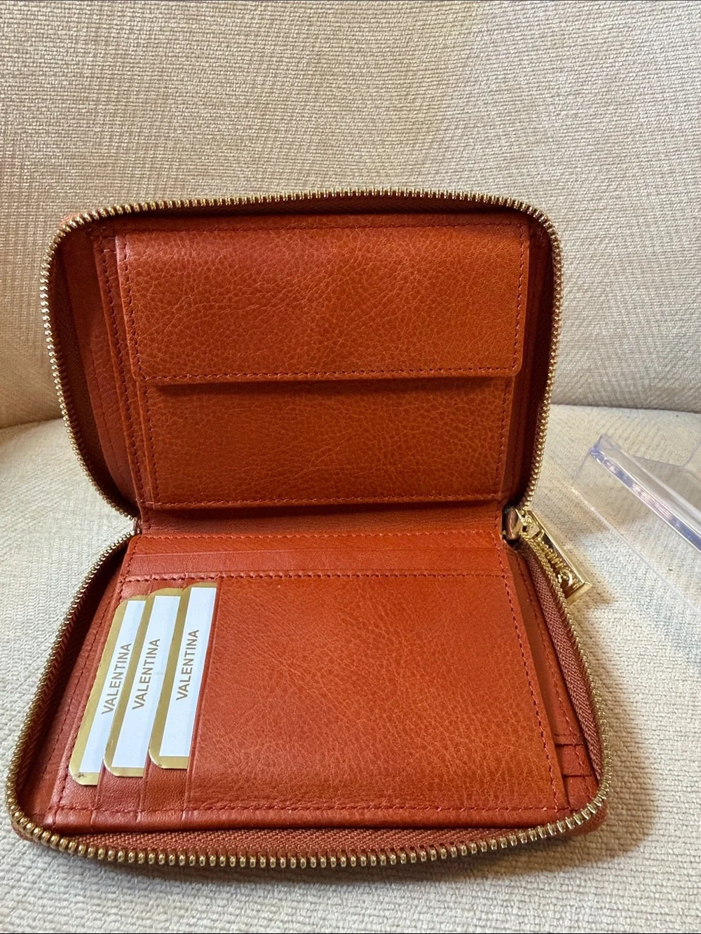 Valentina Compact Embossed Zip Wallet in Rust Tan with Gold Hardware
